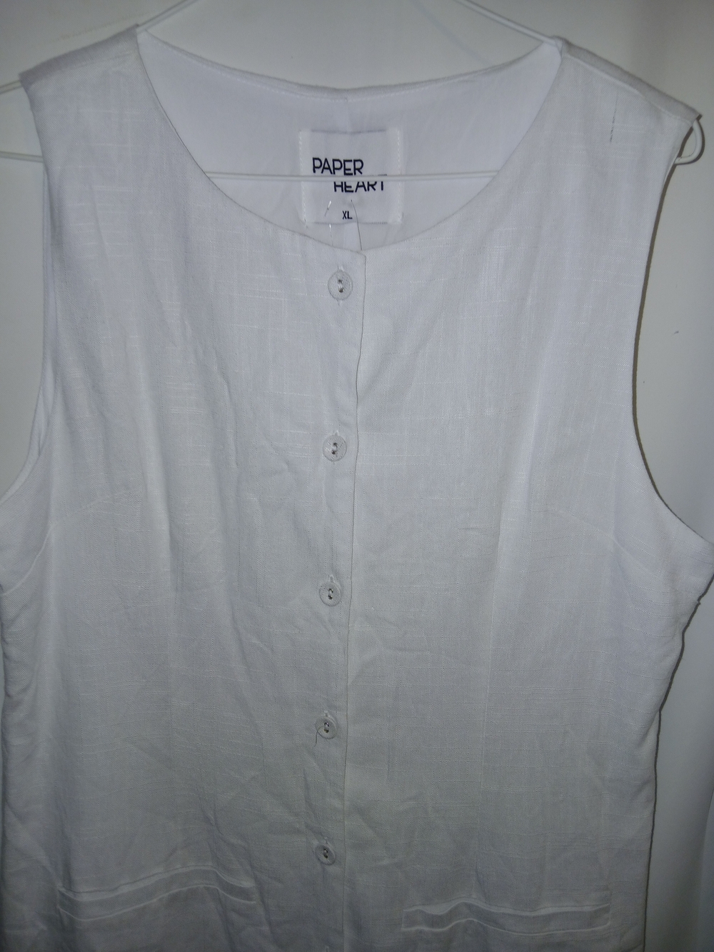 Paper Heart White Button-Front Sleeveless Dress Linen Blend XL - Picture 3 of 4